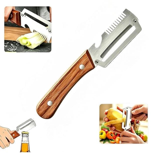 3-in-1 Multifunctional Vegetable Peeler with Wooden Grip
